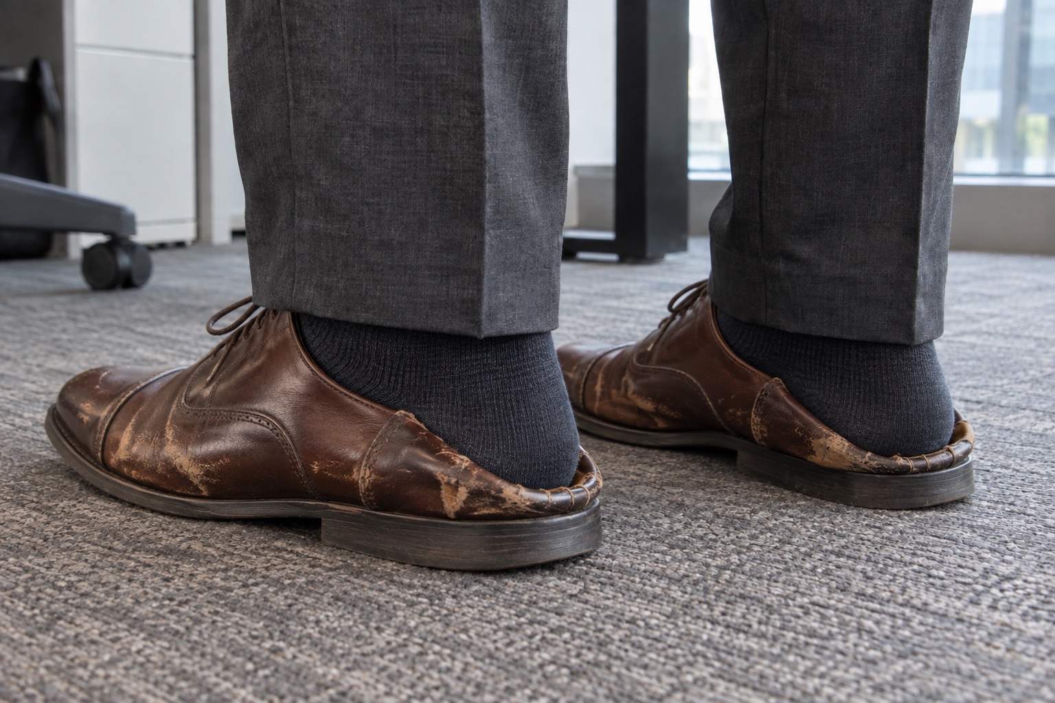 Worn Oxfords, crushed heel backs