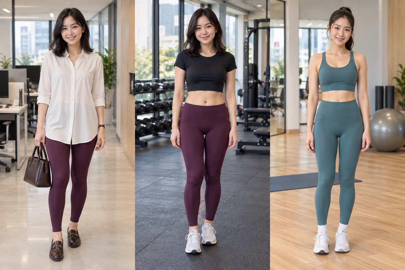 Coloured leggings + a long blouse