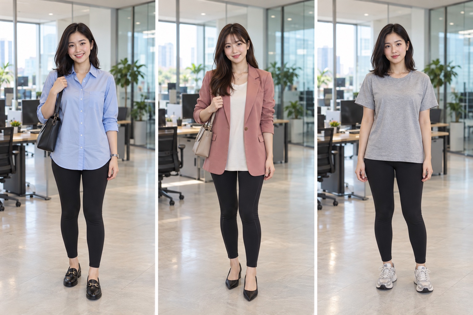 Leggings + a crisp long shirt